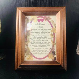 Vintage "A Human Angel" Wood Framed Pressed Flowers and Friendship Calligraphy P